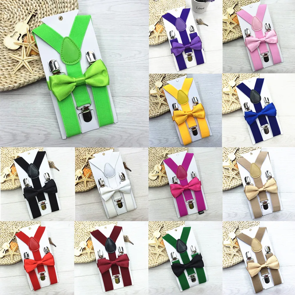 

Kids Elastic Suspenders Bow Tie set Matching Tuxedo Suit Unisex Boy Girl Bowtie Wedding Costume Adjustable Y-Back Brace Belt