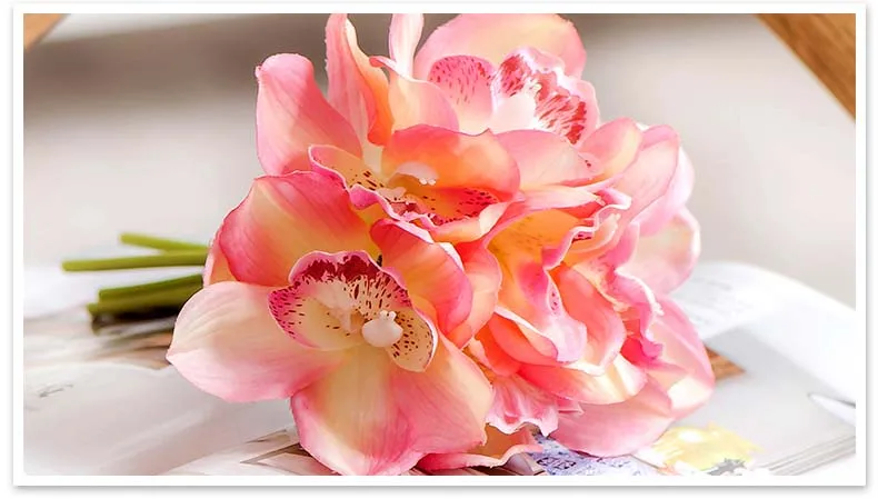 Реалистичное прикосновение cymbidium 6 головок короткое украшение стола цветы сделай