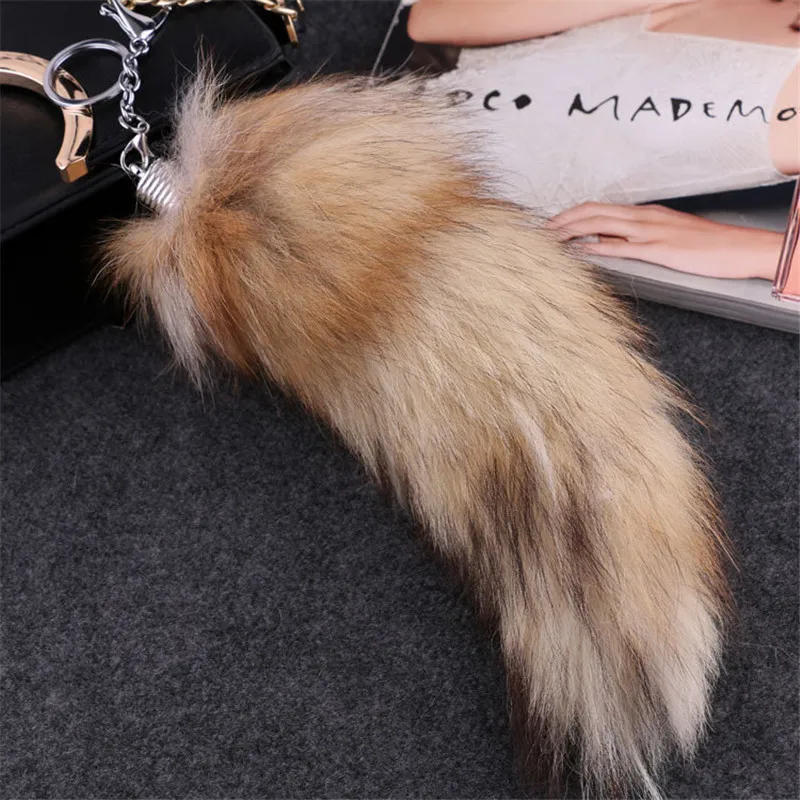 

Natural Plush Fox Fur Tail Keychain For Women Cute Girls Real Fluffy Fur Key Chain On Bag Car Trinket Jewelry Female Party Gift