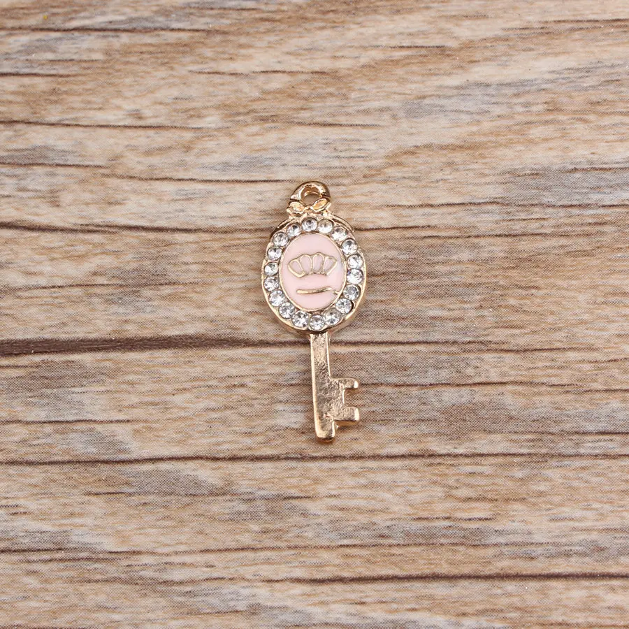 Корень 10 шт./упак. Корона ключ Стразы Эмаль амулеты из сплава масла с камнями в