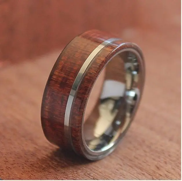 Free Shipping High Polished Men's Tungsten Bands Rings Hawaii Koa Wood Inlay 8mm Comfort Fit Unique Jewelry size 5#-15# | Украшения и