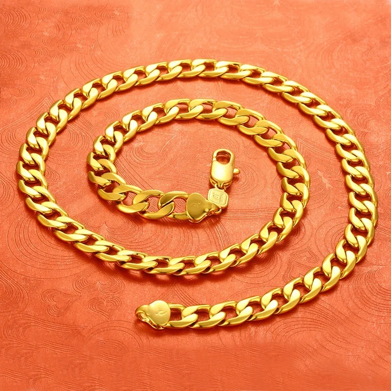 gold necklace OMHXFC,, Европейская мода, мужская вечеринка, день рождения, свадьба, тонкая, винтажная Фигаро, толстая 61 см 24KT Золотая цепочка, колье EX153 - Цвет камня: gold necklace