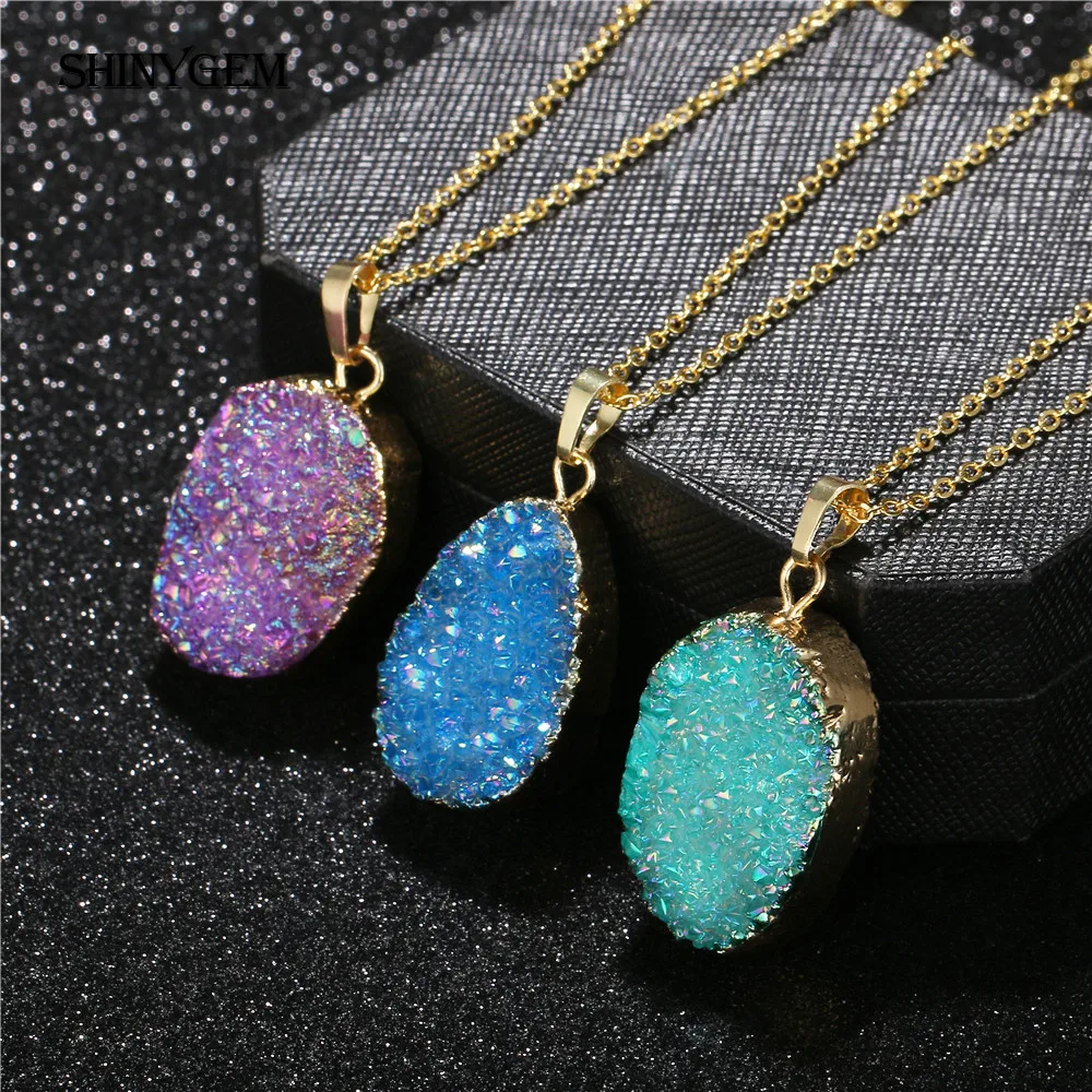 ShinyGem классический исцеляющий натуральный кристалл Druzy Подвески чакра камень