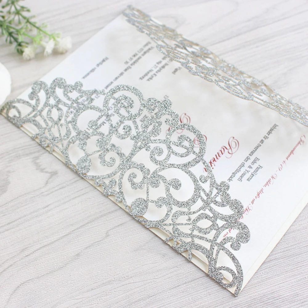 100 шт. блестящие свадебные пригласительные открытки с лентой и конвертами