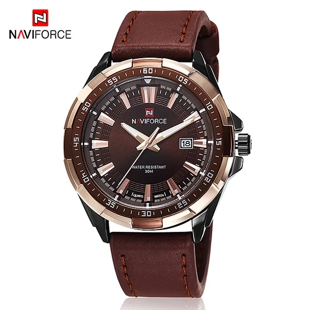 Brown Gold NAVIFORCE Mens Watches Luxury Brand Waterproof Fashion Watch Men Military Quartz Wristwatch Relogio Masculino Reloj Hombre - Цвет: Brown Gold