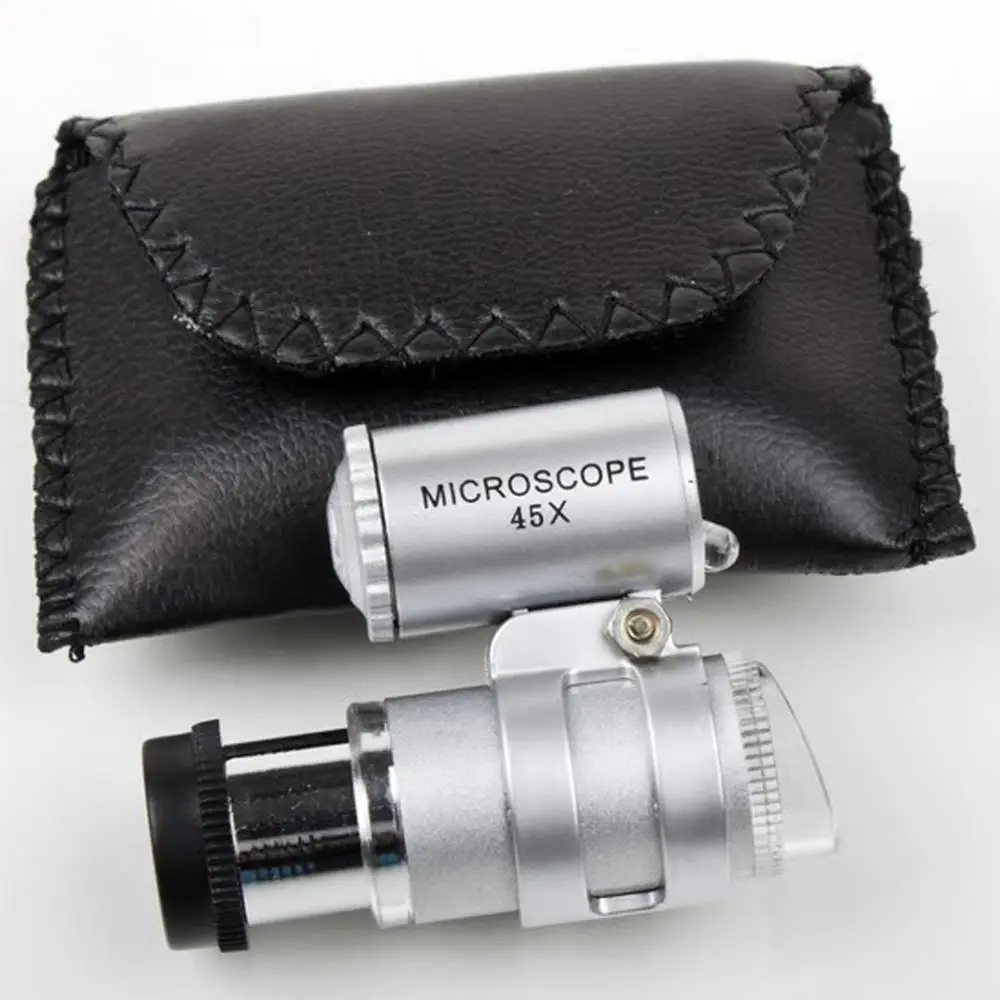 One Set 45X Pocket Size Mini Microscope Magnifier Magnifying Glass Jeweler Loup Lens 2LED Light | Инструменты