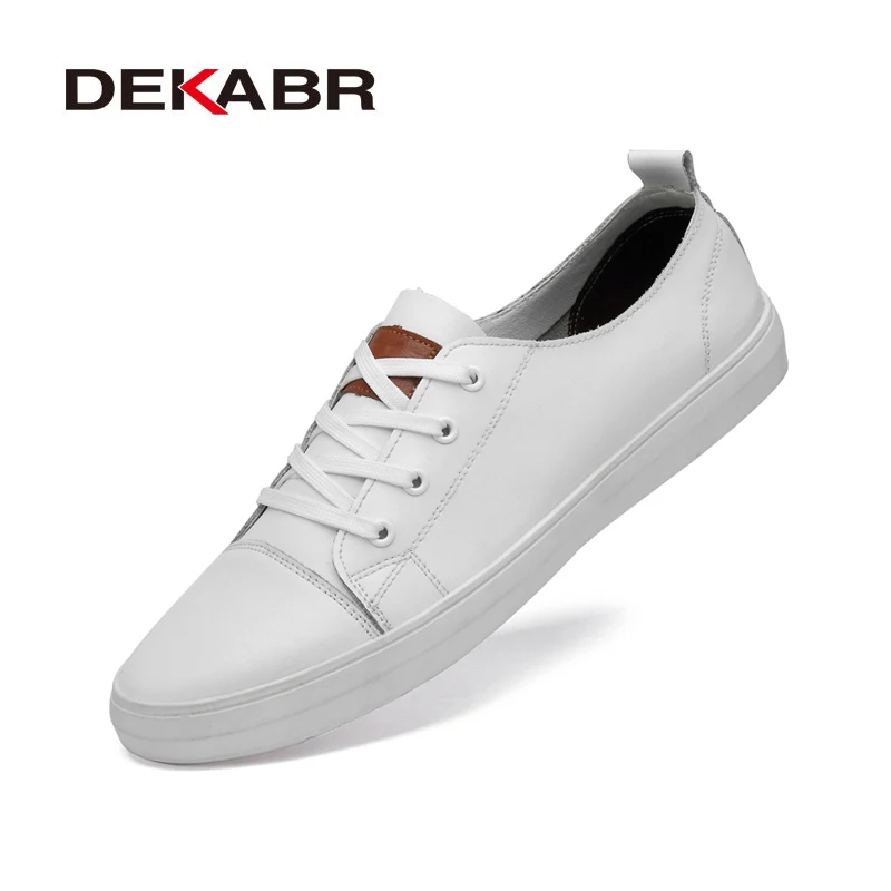 White DEKABR/Мужская обувь из натуральной кожи; мужская повседневная обувь на шнуровке; Новинка года; модная дышащая мужская обувь; сезон весна-осень; размеры 38-46 - Цвет: White
