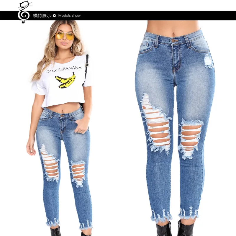 

jeans woman new style pants fashion slim hole pants trousers jeans 2018 plus size women denim pants mom jeans