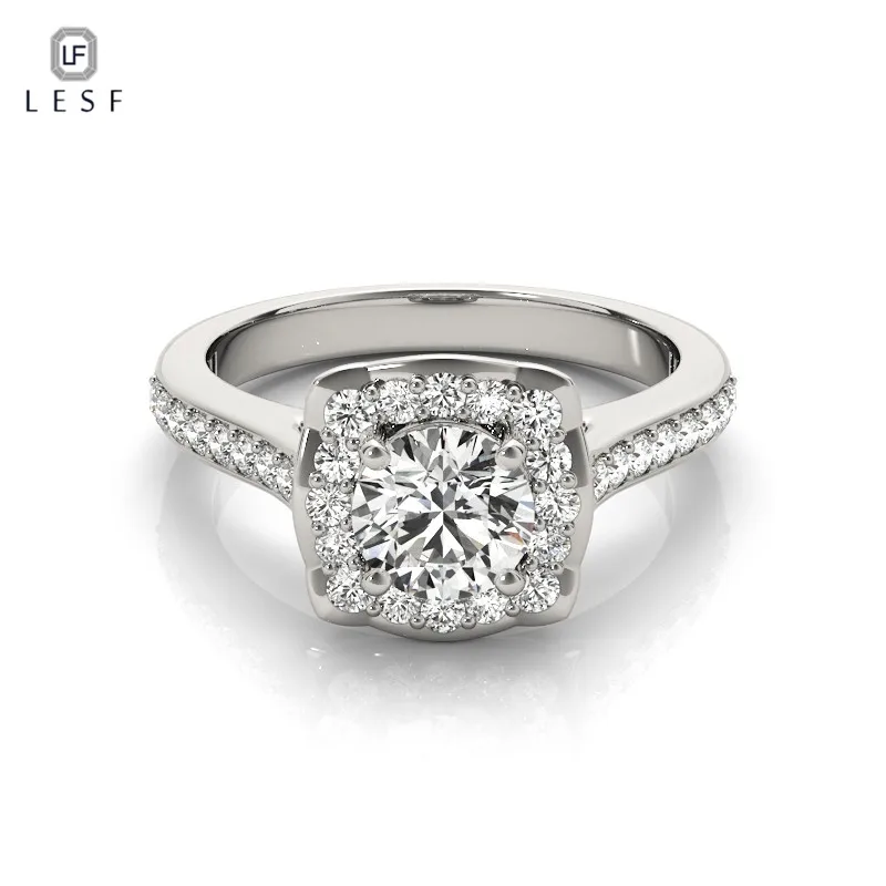 LESF 1.0 Carat Halo Rings Lover Promise Ring Gift Jewelry for Women Eternity Bijouterie 100% 925 Silver | Украшения и аксессуары