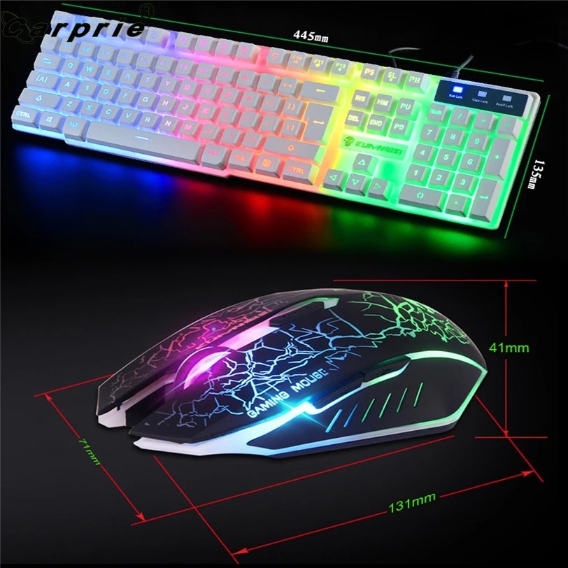 CARPRIE T6 Радужная тыловая Подсветка USB игровая клавиатура + 2400DPI 6 кнопок