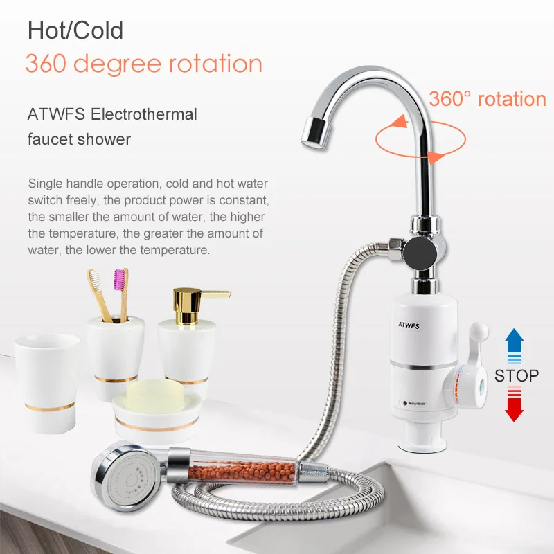 

ATWFS Tankless Water Heater 220v Instant Hot Water Tap Bathroom Kitchen Fast Heater Heating Electric Anion Shower Faucet