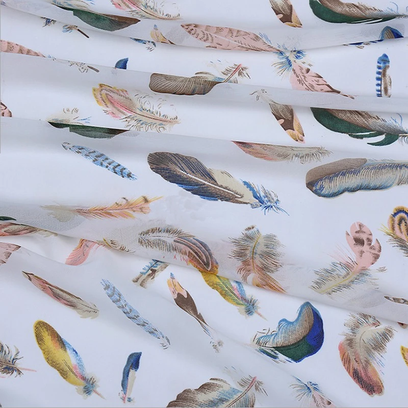 100 см * 148 разноцветная шифоновая ткань с рисунком из перьев мягкая для