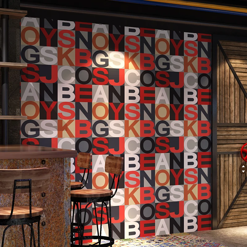 

Ретро обои 3D ностальгия Английский алфавит Парикмахерская ресторан и бар промышленный стиль магазин одежды Ktv Настенные обои