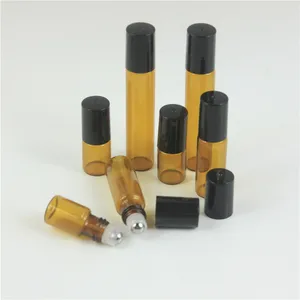 Флакон-ролик для эфирного масла, многоразовый, с черной крышкой, 1 мл, 2 мл, 3 мл, 5 мл, 10 мл