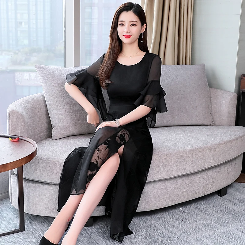 Женское пляжное платье с круглым вырезом повседневное свободное элегантное