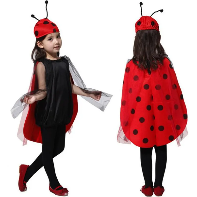 Детский маскарадный костюм красной божьей коровки для девочек плащ антенна