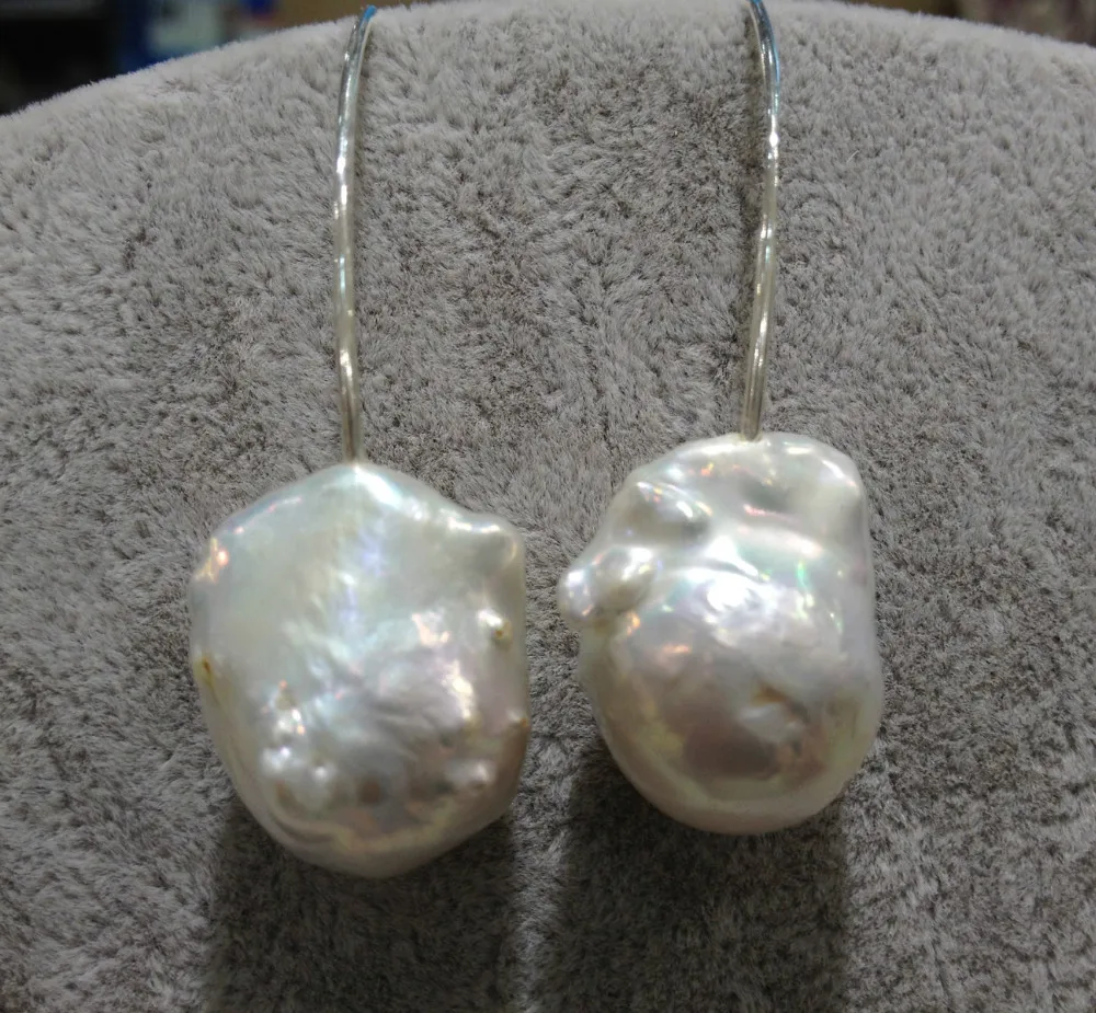 Серьги в стиле барокко с большим пресноводным жемчугом Настоящее серебро 925