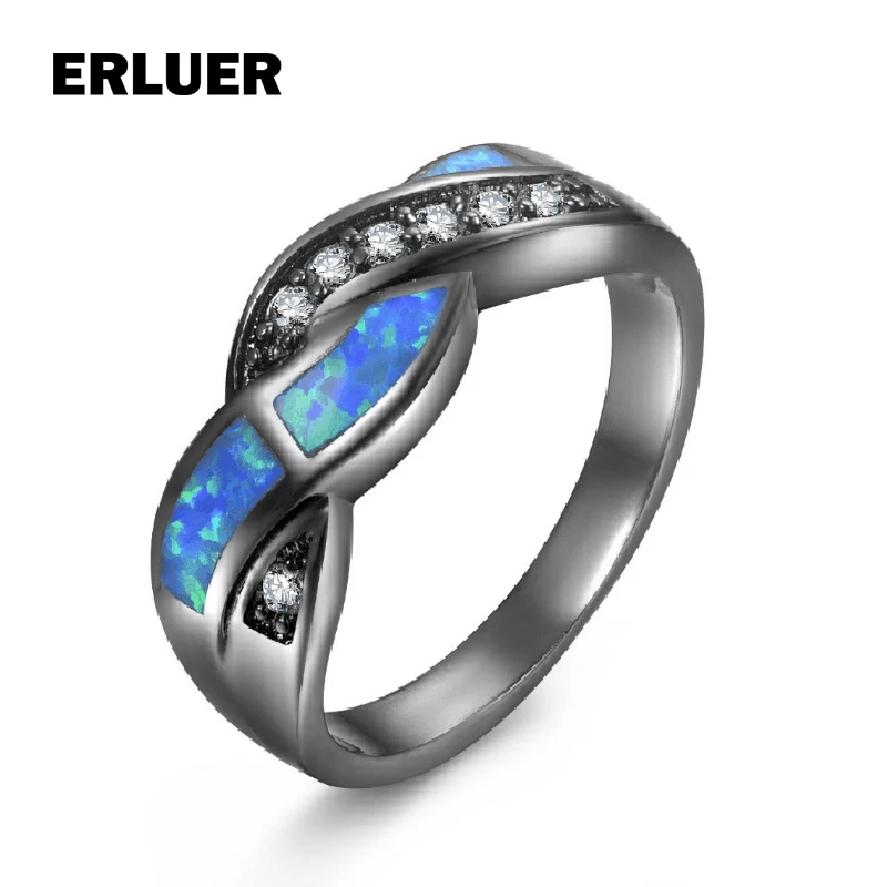 ERLUER винтажные черные покрытые пистолетом Волнистые Синие огненные опаловые