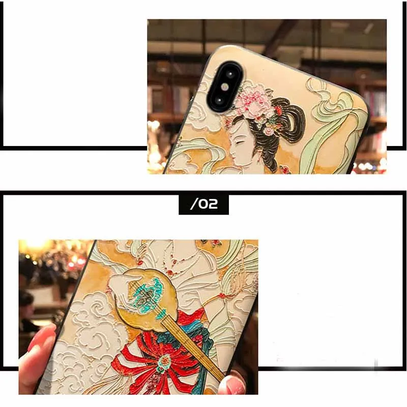 JIBAN Китайский ветер 3D тиснением резьбой трехмерная чехол для iPhone XS X 6 6s plus 7 8