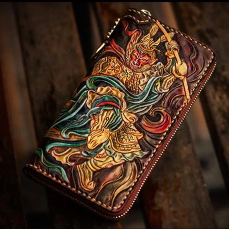 Бесплатный дизайн кошельки ручной работы Sun WuKong мужские длинные клатчи кожаный