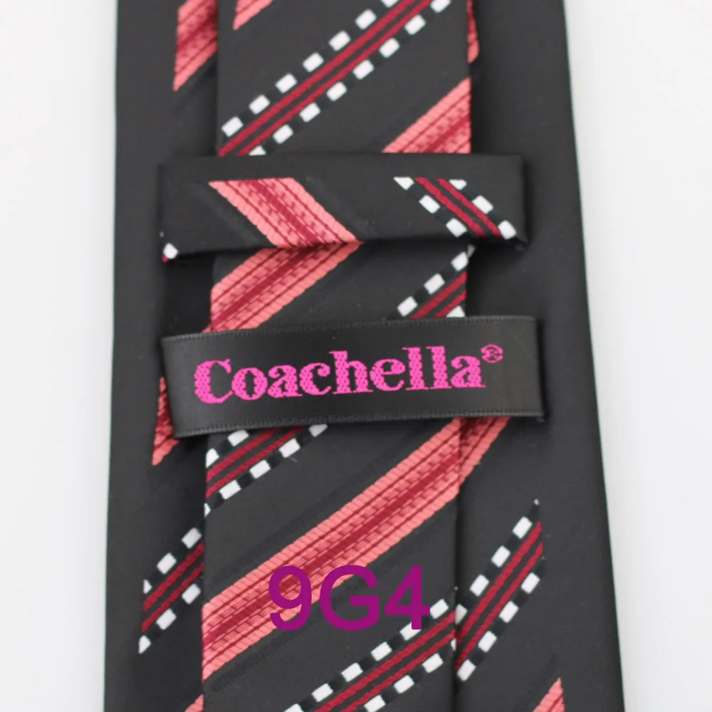 YIBEI Coachella Men's ties Border Black With Coral Red / White Stripes Necktie gravata fashion Ties for men Groom Bestman Tie |