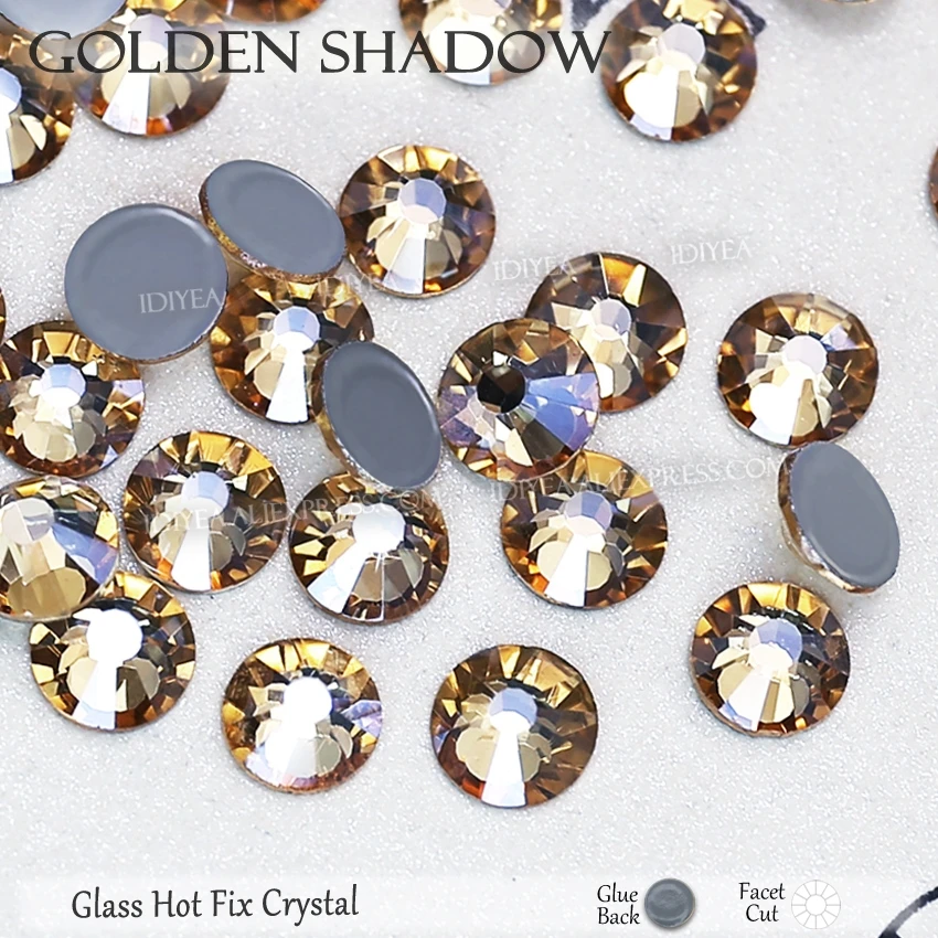 Golden Shadow Высокое качество Горячая фиксация Стразы SS6 SS10 SS16 SS20 SS30 Стразы плоская задняя часть исправление камней Кристаллы Блестки для DIY одежды платье - Цвет: Golden Shadow