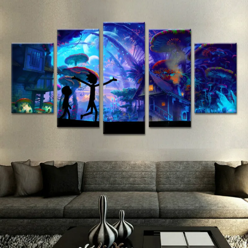 Холст стены книги по искусству модульная фотографии 5 панелей Рик и Морти плакат