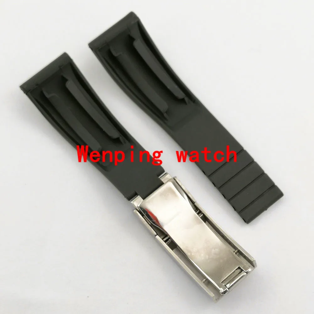 20mm black Rubber Men's and women watch strap with steel buckle P930 | Наручные часы