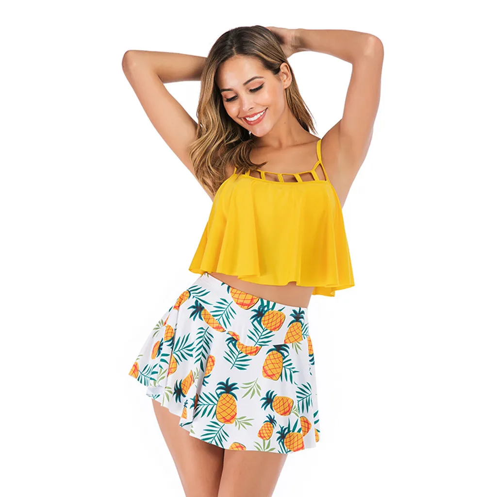 Набор 2019 купальник женский винтажный цветочный принт с поролоном купальный