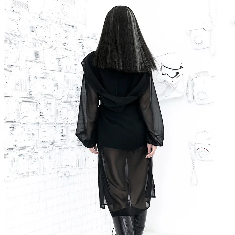 Женское шифоновое кимоно однотонная Длинная блузка кардиган с капюшоном