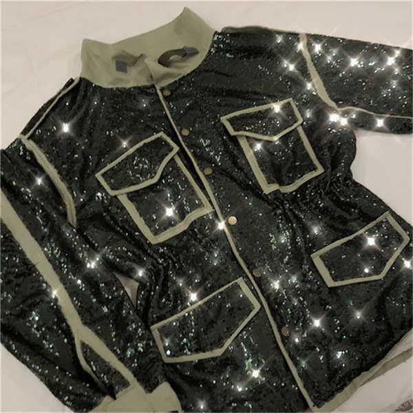 Dark green RUGOD Модные женские куртки с блестками, пальто, повседневное пальто с отложным воротником, однобортное одноцветное осеннее пальто с четырьмя карманами, пальто - Цвет: Dark green