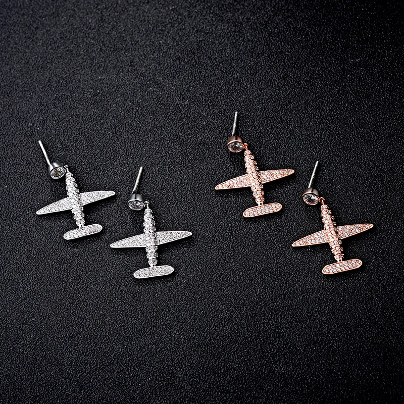 Be 8 New Arrival Lovely Plane CZ Stud Earrings Women's Jewelry Fashion Aircraft Design Statement Earring Pendientes Mujer E683