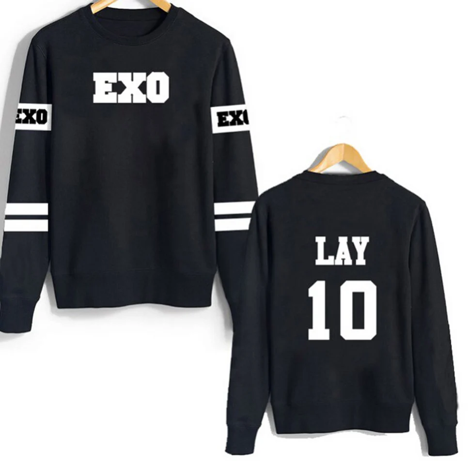 2018 Новый Kpop EXO женский кофта с капюшоном Толстовка Suho Sehun Luhan черный осенний