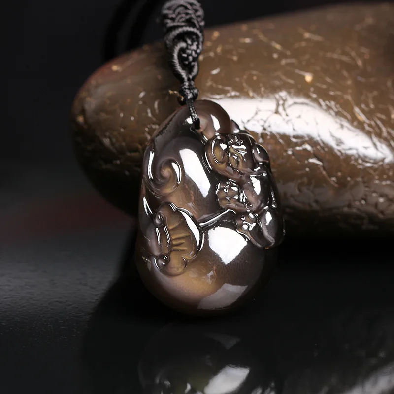 Счетчик естественный цвет обсидиан Храбрый тыквы Жуи кулон я беспокоюсь зло