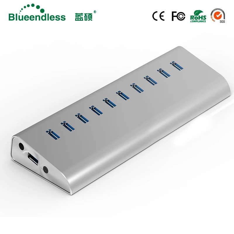 Супер Многофункциональный USB3.0 10 Порты USB HUB 3,0 Алюминий Компьютерные аксессуары для Тетрадь концентратор для настольного компьютера Высокое качество металлическая втулка