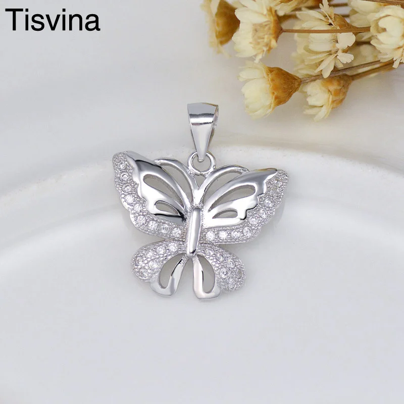 Tisvina 2018 женское милое ожерелье с бабочкой подвески из настоящего серебра 925 пробы