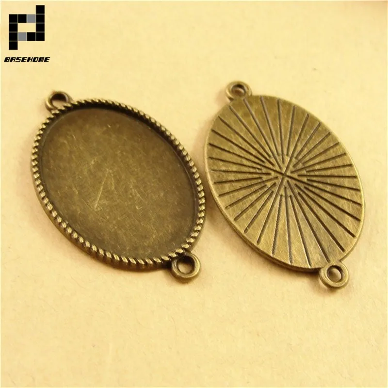 

BASEHOME 10pcs/lot Double Hole Pendant Settings Cabochons Bases Bezel Trays Fit 18x25mm Oval Cabochon Cameo DIY