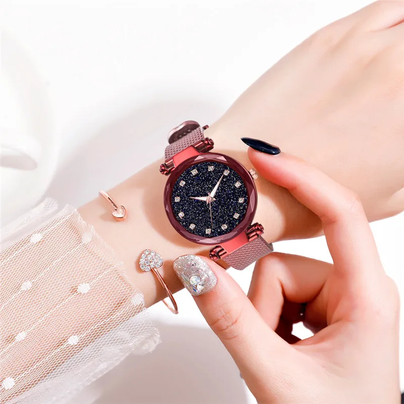 Women Watches Fashion Simple Quartz Mesh Strap Ladies Casual Crystal Star Sky Wristwatch Female Clock Dress Gifts reloj mujer /D | Наручные
