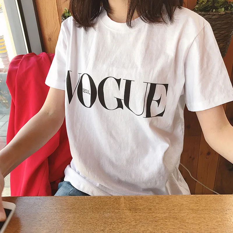 Женская футболка с принтом VOGUE Повседневная Свободная короткими рукавами и