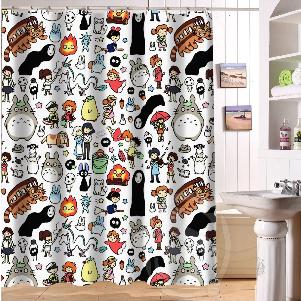 

New All Anime Character Totoro Shower Curtain Custom Bathroom Decor Bath Screens Curtains 12 Hooks For The Bathroom