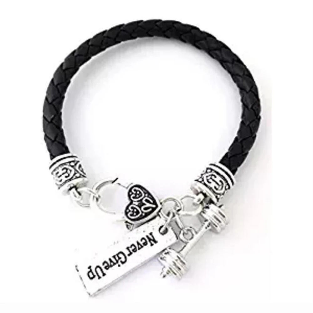 Черный кожаный плетеный браслет для фитнеса с тяжелой атлетикой | Украшения и