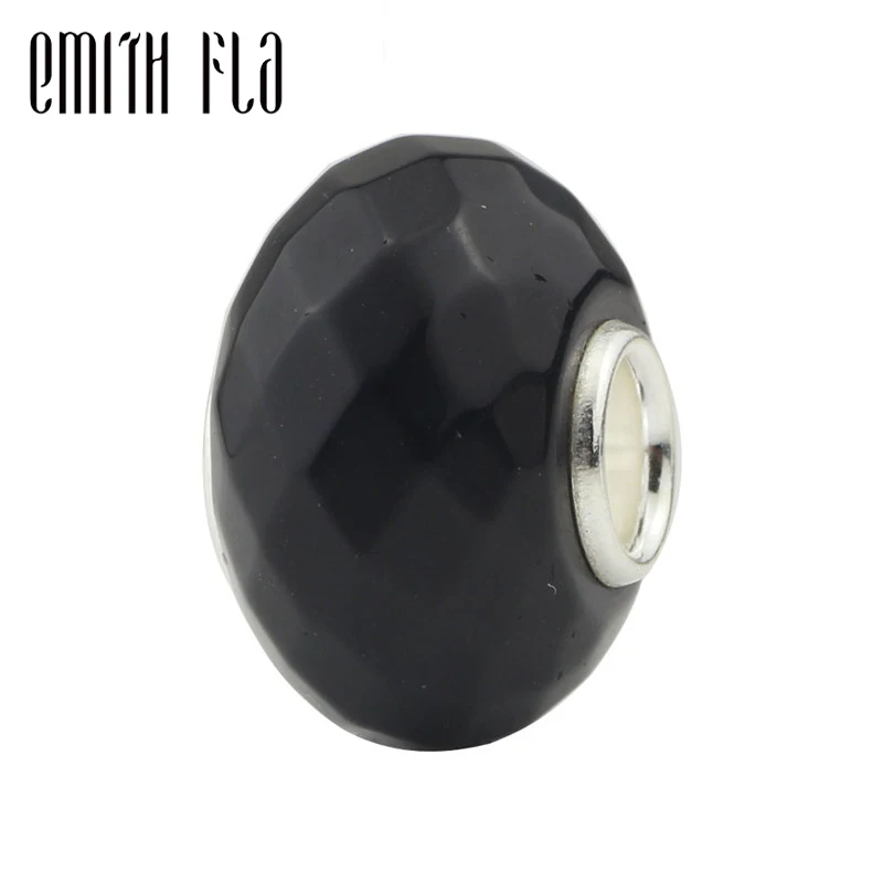 

Faceted Black Natural Charms Bead Authentic 925 Sterling Silver Fit European Charm Bracelets Fashion Beads For Jewelry Making