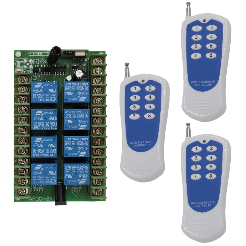 Universal DC 12V 24V 10A Relay 8CH 8 CH RF Wireless Remote Control Switch Transmitter Receiver Module Radio 315 / 433 MHz | Обустройство