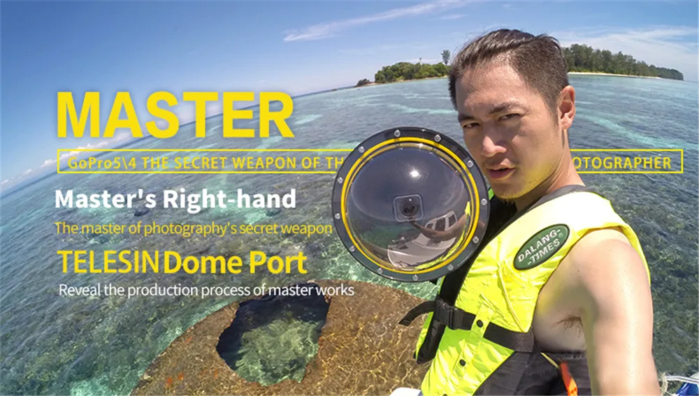 TELESIN " Купол порт 30 м Водонепроницаемый Поплавок ручка для GoPro Hero 4 3 3+ камера Подводный для GoPro корпус аксессуары