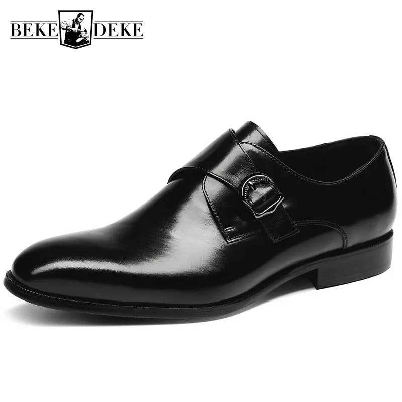 

Buckle Strap Mens Cow Genuine Leather Pointed Toe New Fashion Formal Shoes Male Dress Shoes Chaussures Hommes En Cuir Black Red