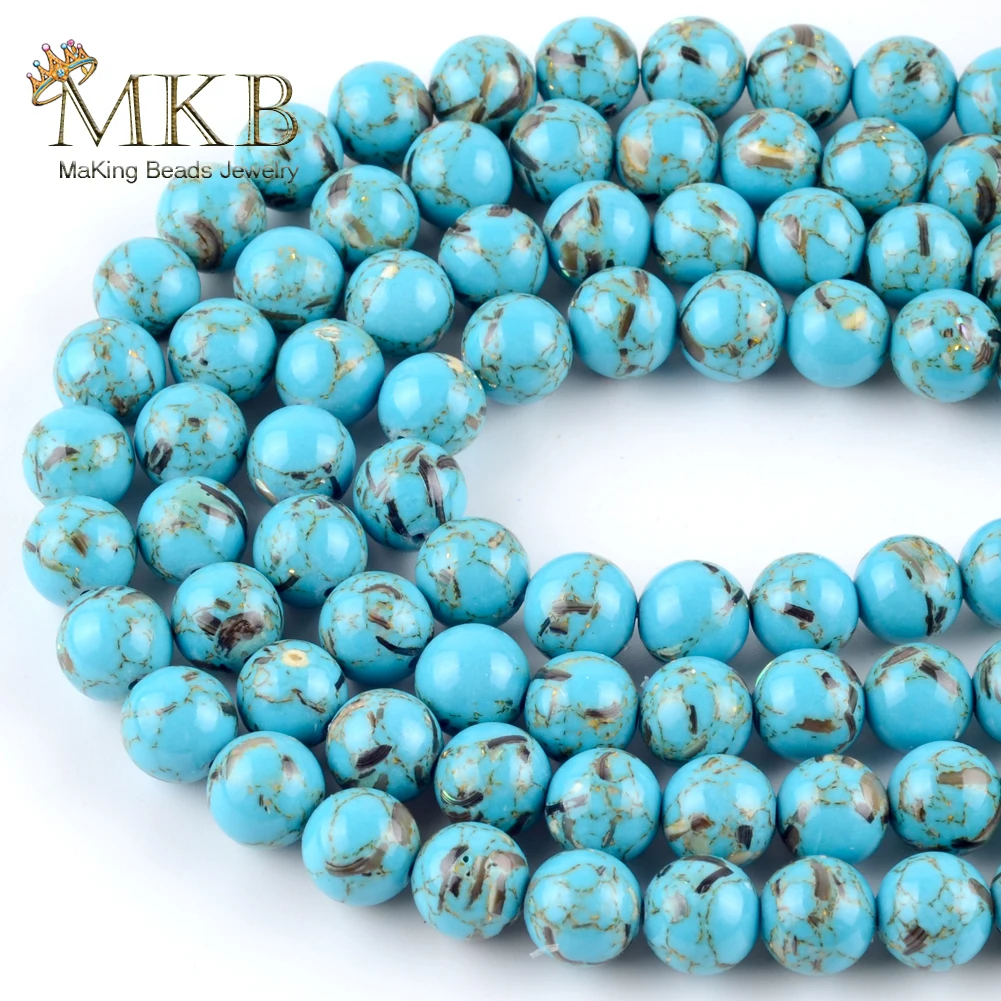 

Natural Lake Blue Shell Howlite Stone Round Beads for Jewelry Making 4-12mm Turquoises Spacer Beads Diy Handmade Jewellery 15"