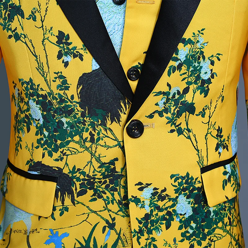 Мужской костюм с цветочным принтом из 3 предметов (пиджак + жилет брюки) костюмы