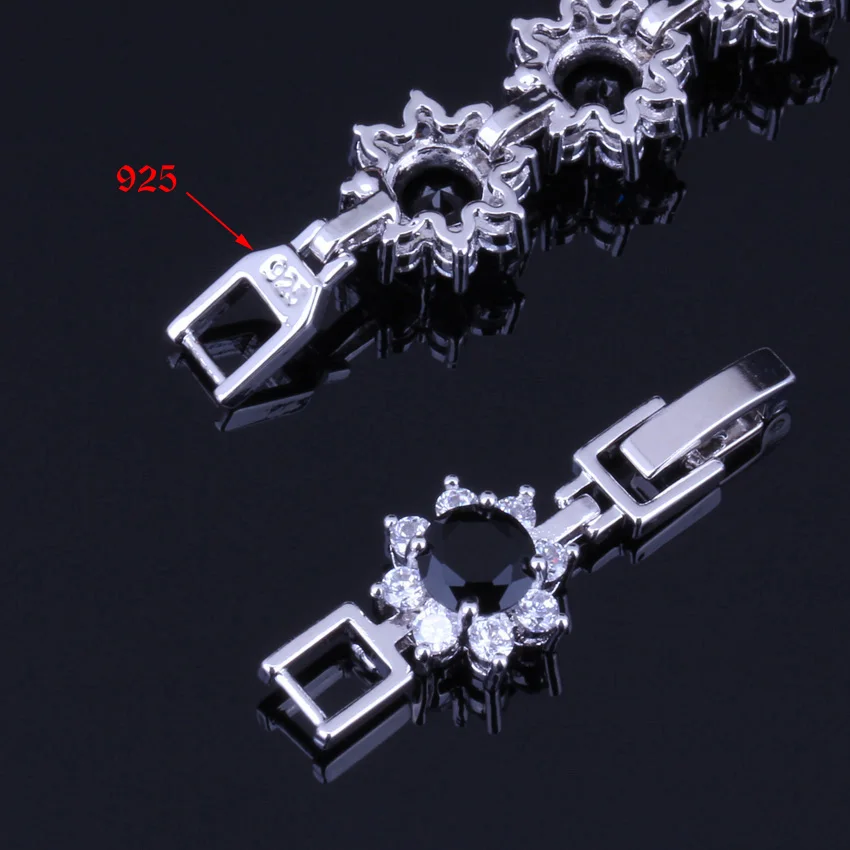 Отличный круглый черный кубический цирконий белый CZ 925 стерлингового серебра звено цепи браслет 18 см 20 см для женщин V0065