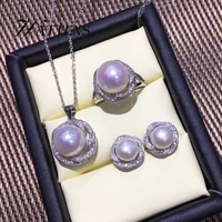natural pearl jewelry sets pearl pendant necklace ring earrings for women 925 sterling silver white wedding party jewelry gift