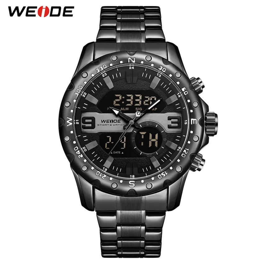 WH8502B-1C Бренд WEIDE, кварцевые часы с ЖК-дисплеем и цифровым хронографом, спортивные военные часы с полным календарем, наручные часы с ремешком из нержавеющей стали - Цвет: WH8502B-1C